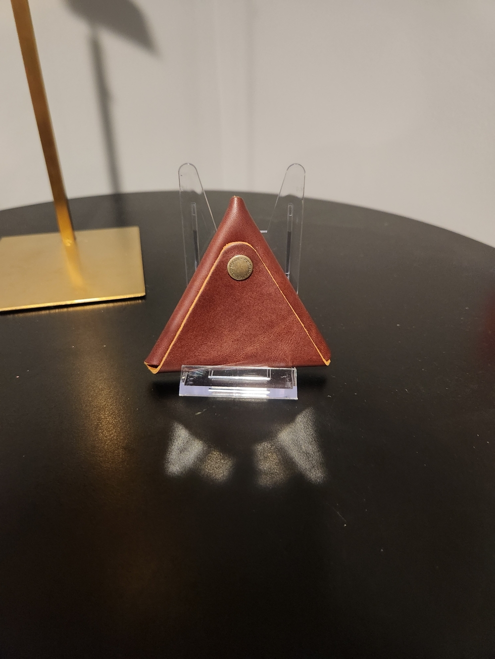 Triangle Leather Coin Pouch in Brown